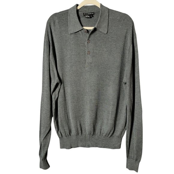Tulliano Mens Gray Silk Cotton Old Money Long Sleeve Knit Polo Sweater Large - Picture 1 of 7